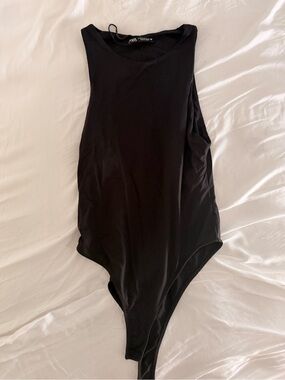 Zara Black Sleeveless High-Cut Bodysuit